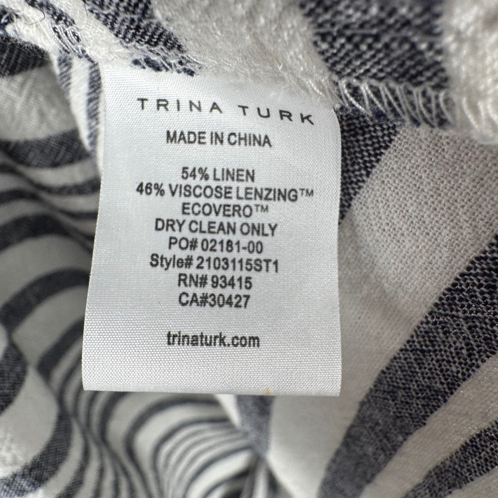 Trina Turk Off Shoulder Striped Linen Blouse Womens XLPineapple Top Grey Pink - Picture 7 of 8